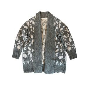 Cupcakes & Cashmere Molly Leopard Jacquard Open Cardigan – Gray – L